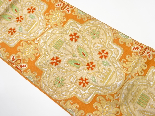 JAPANESE KIMONO / ANTIQUE FUKURO OBI / SILK / WOVEN FLORAL SARASA